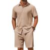 image:imageCOOFANDY Mens 2 Piece Outfit Casual Short Sleeve Button Down Shirt and Beach Shorts Set Summer Vacation Outfits for MenLight Khaki