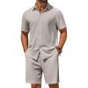 image:imageCOOFANDY Mens 2 Piece Outfit Casual Short Sleeve Button Down Shirt and Beach Shorts Set Summer Vacation Outfits for MenStone