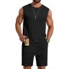 image:imageCOOFANDY Mens 2 Piece Outfits Beach Knit Jacquard Sleeveless Shirt and Shorts Sets Summer Athletic Vacation SetBlack