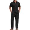 image:imageCOOFANDY Mens 2 Piece Sets Summer Outfits Short Sleeve Button Down Shirt Loose Pant Sets Beach Vacation OutfitsBlack