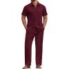 image:imageCOOFANDY Mens 2 Piece Sets Summer Outfits Short Sleeve Button Down Shirt Loose Pant Sets Beach Vacation OutfitsWine Red