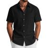 image:imageCOOFANDY Mens Button Down Shirt Short Sleeve Cotton Casual Summer Shirts Textured Beach Vacation Shirts for MenBlack