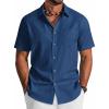 image:imageCOOFANDY Mens Button Down Shirt Short Sleeve Cotton Casual Summer Shirts Textured Beach Vacation Shirts for MenDenim Blue