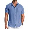 image:imageCOOFANDY Mens Button Down Shirts Short Sleeve Casual Shirt Summer Beach Textured ShirtsBright Blue