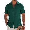 image:imageCOOFANDY Mens Button Down Short Sleeve Shirt Casual Beach Shirt Summer Vacation Textured ShirtsGreen