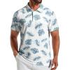 image:imageCOOFANDY Mens Golf Polo Shirts Short Sleeve Quick Dry Performance Moisture Wicking Golf Shirts Casual Print Collared ShirtWhite Blue Leaf