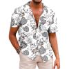 image:imageCOOFANDY Mens Hawaiian Shirt Short Sleeve Buttoon Down Shirts Casual Tropical Floral Summer Linen ShirtsGrey Tropical Leaf