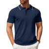 image:imageCOOFANDY Mens Knit Polo Shirts Casual Short Sleeve Button Down Polo Shirt Classic Golf ShirtsEnavy Blue White Striped