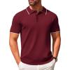 image:imageCOOFANDY Mens Knit Polo Shirts Casual Short Sleeve Button Down Polo Shirt Classic Golf ShirtsEwine Red White Striped