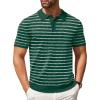 image:imageCOOFANDY Mens Knit Polo Shirts Casual Short Sleeve Button Down Polo Shirt Classic Golf ShirtsFdark Green Striped