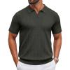 image:imageCOOFANDY Mens Knit Polo Shirts V Neck Short Sleeve Ribbed Textured Polo Shirt Stretch Casual Golf Shirts Collared T ShirtArmy Green