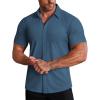 image:imageCOOFANDY Mens Muscle Fit Dress Shirts Stretch WrinkleFree Short Sleeve Casual Button Down ShirtsDark Blue