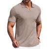 image:imageCOOFANDY Mens Muscle V Neck Polo Shirts Stretch Short Sleeve Golf TShirts Ribbed Knit Soft TeesKhaki
