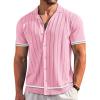 image:imageCOOFANDY Mens Short Sleeve Knit Shirt Casual Button Down Shirt Vintage Striped Knitted Golf Beach TopsCoral Pink