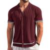 image:imageCOOFANDY Mens Short Sleeve Knit Shirt Casual Button Down Shirt Vintage Striped Knitted Golf Beach TopsDark Red