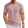 image:imageCOOFANDY Mens TShirts Short Sleeve Knit Shirts Casual Crewneck Ribbed Dress Tee ShirtPink