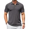 image:imageCOOFANDY Mens Textured Polo Shirts Short Sleeve Slim Fit Casual Button Polo TShirt Summer Collared Golf ShirtCharcoal Grey