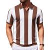 image:imageCOOFANDY Mens V Neck Short Sleeve Stretch Knit Polo ShirtCoffee  White Stripes