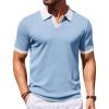 image:imageCOOFANDY Mens V Neck Short Sleeve Stretch Knit Polo ShirtLight Blue  White