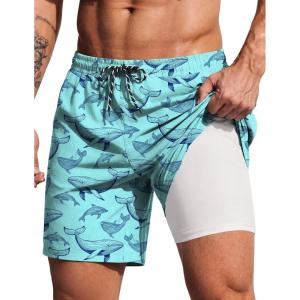 image:imageCOOFANDY 2 in 1 Mens Swim Trunks 7 Inch Quick Dry Board Shorts Beach Swim Shorts Bathing Suit with Compression LinerBlue Whale