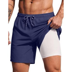 image:imageCOOFANDY 2 in 1 Mens Swim Trunks 7 Inch Quick Dry Board Shorts Beach Swim Shorts Bathing Suit with Compression LinerNavy Bule