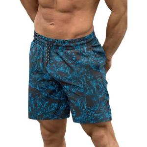 image:imageCOOFANDY Men Swim Trunk with Compression Liner 2 in 1 Swimwear Bathing Suit Quick Dry Board ShortP Black Plam Leaf