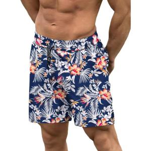 image:imageCOOFANDY Men Swim Trunk with Compression Liner 2 in 1 Swimwear Bathing Suit Quick Dry Board ShortPrint Navy Blue Flowers