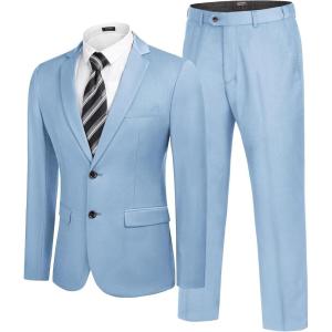 image:imageCOOFANDY Mens 2 Piece Suits Classic Fit 2 Button Dress Suits Tuxedo Jacket Blazer for Wedding Business Dinner PromLight Blue