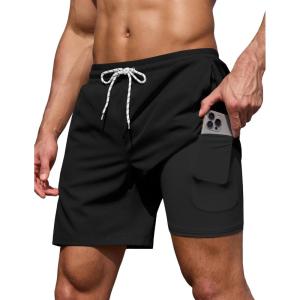 image:imageCOOFANDY Mens 7 Swim Trunks with Compression Liner Stretch Swimming Shorts with Zipper PocketsBlack