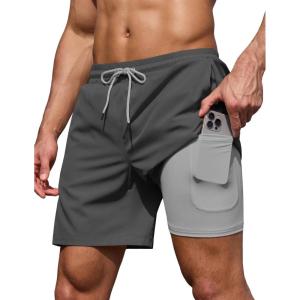 image:imageCOOFANDY Mens 7 Swim Trunks with Compression Liner Stretch Swimming Shorts with Zipper PocketsDark Grey