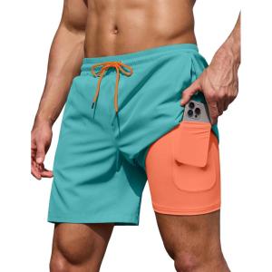 image:imageCOOFANDY Mens 7 Swim Trunks with Compression Liner Stretch Swimming Shorts with Zipper PocketsTeal