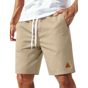 image:imageCOOFANDY Mens 9 Casual Shorts with Zipper Pocket Elastic Waist Drawstring Chinos Short Summer Lightweight Cotton ShortsKhaki