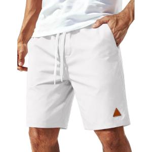 image:imageCOOFANDY Mens 9 Casual Shorts with Zipper Pocket Elastic Waist Drawstring Chinos Short Summer Lightweight Cotton ShortsWhite