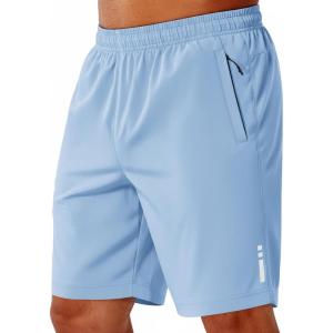 image:imageCOOFANDY Mens Athletic Running Shorts 9 Lightweight Quick Dry Drawstring Mesh Gym Shorts with Zipper PocketsLight Blue