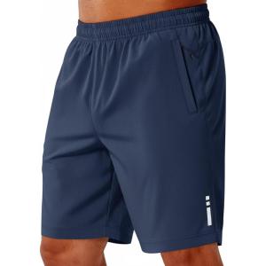 image:imageCOOFANDY Mens Athletic Running Shorts 9 Lightweight Quick Dry Drawstring Mesh Gym Shorts with Zipper PocketsNavy Blue