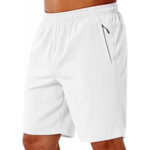 image:imageCOOFANDY Mens Athletic Running Shorts 9 Lightweight Quick Dry Drawstring Mesh Gym Shorts with Zipper PocketsWhite