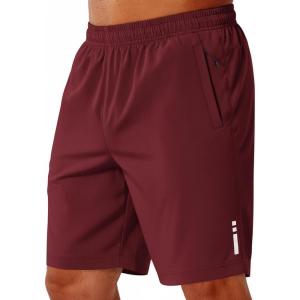 image:imageCOOFANDY Mens Athletic Running Shorts 9 Lightweight Quick Dry Drawstring Mesh Gym Shorts with Zipper PocketsWine Red