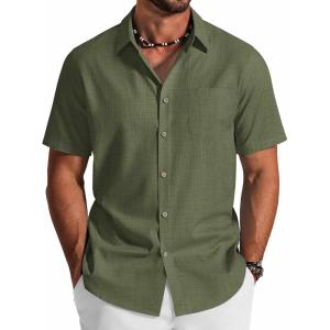 image:imageCOOFANDY Mens Button Down Shirt Short Sleeve Cotton Casual Summer Shirts Textured Beach Vacation Shirts for MenOlive Green