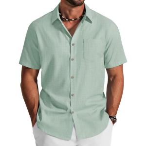image:imageCOOFANDY Mens Button Down Shirt Short Sleeve Cotton Casual Summer Shirts Textured Beach Vacation Shirts for MenSage Green