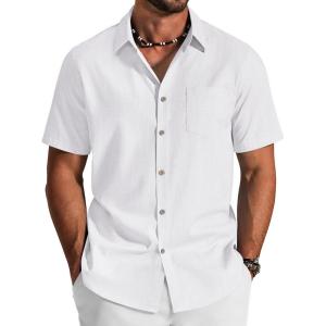 image:imageCOOFANDY Mens Button Down Shirt Short Sleeve Cotton Casual Summer Shirts Textured Beach Vacation Shirts for MenWhite