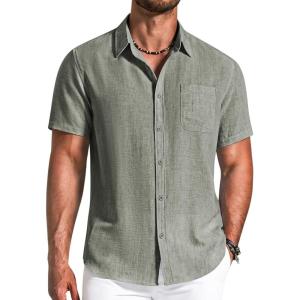 image:imageCOOFANDY Mens Button Down Shirts Short Sleeve Casual Shirt Summer Beach Textured ShirtsArmy Green
