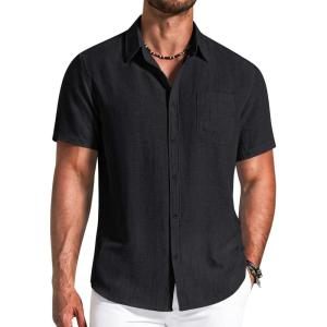 image:imageCOOFANDY Mens Button Down Shirts Short Sleeve Casual Shirt Summer Beach Textured ShirtsBlack