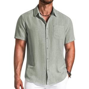 image:imageCOOFANDY Mens Button Down Shirts Short Sleeve Casual Shirt Summer Beach Textured ShirtsLight Green