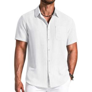 image:imageCOOFANDY Mens Button Down Shirts Short Sleeve Casual Shirt Summer Beach Textured ShirtsWhite