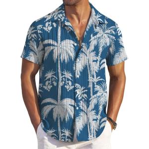 image:imageCOOFANDY Mens Button Down Short Sleeve Shirt Casual Beach Shirt Summer Vacation Textured ShirtsBlue
