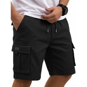 image:imageCOOFANDY Mens Cargo Cotton Twill Cargo Shorts Drawstring Stretch Elastic Waist Casual Work Short with 5 PocketsBlack