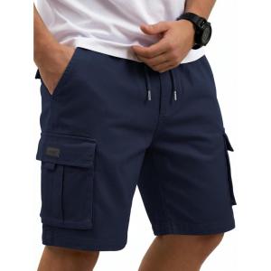 image:imageCOOFANDY Mens Cargo Cotton Twill Cargo Shorts Drawstring Stretch Elastic Waist Casual Work Short with 5 PocketsNavy Bule