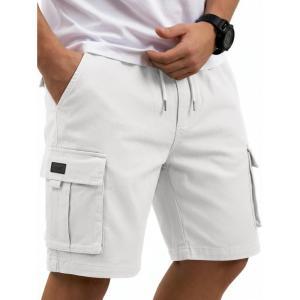 image:imageCOOFANDY Mens Cargo Cotton Twill Cargo Shorts Drawstring Stretch Elastic Waist Casual Work Short with 5 PocketsWhite