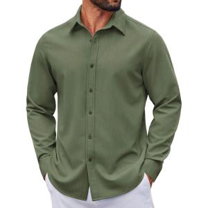 image:imageCOOFANDY Mens Casual Button Down Long Sleeve Untucked Denim Dress ShirtArmy Green