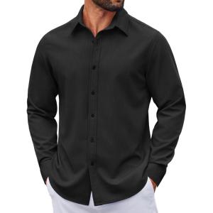 image:imageCOOFANDY Mens Casual Button Down Long Sleeve Untucked Denim Dress ShirtBlack